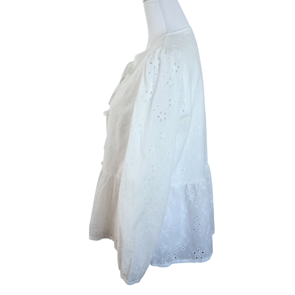 Kirundo White Eyelet Tie-Front Peplum Blouse Sz.M EUC - Picture 3 of 7